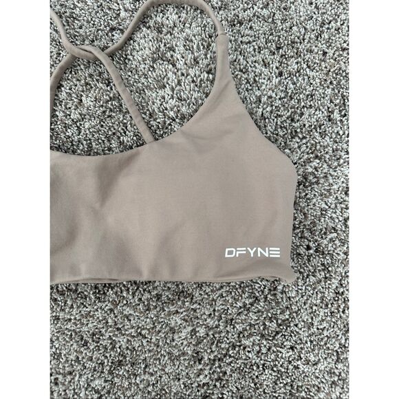 DFYNE Dynamic Twist Back Bra Mocha Open Back Gym Workout Lifting Size Small S - Picture 4 of 7